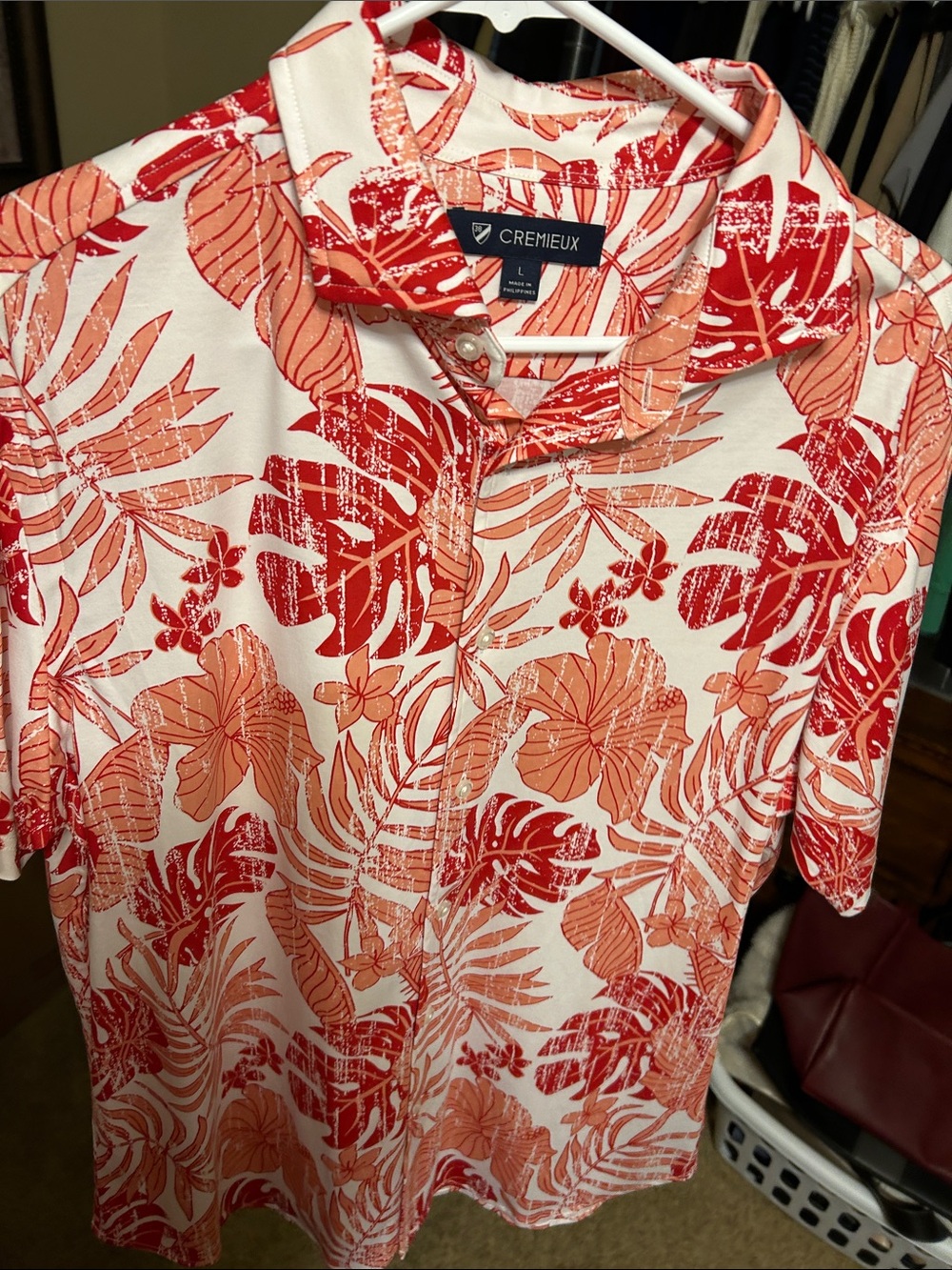 Daniel Cremieux Men’s Red & Coral Tropical Print Short-Sleeve Polo Shirt